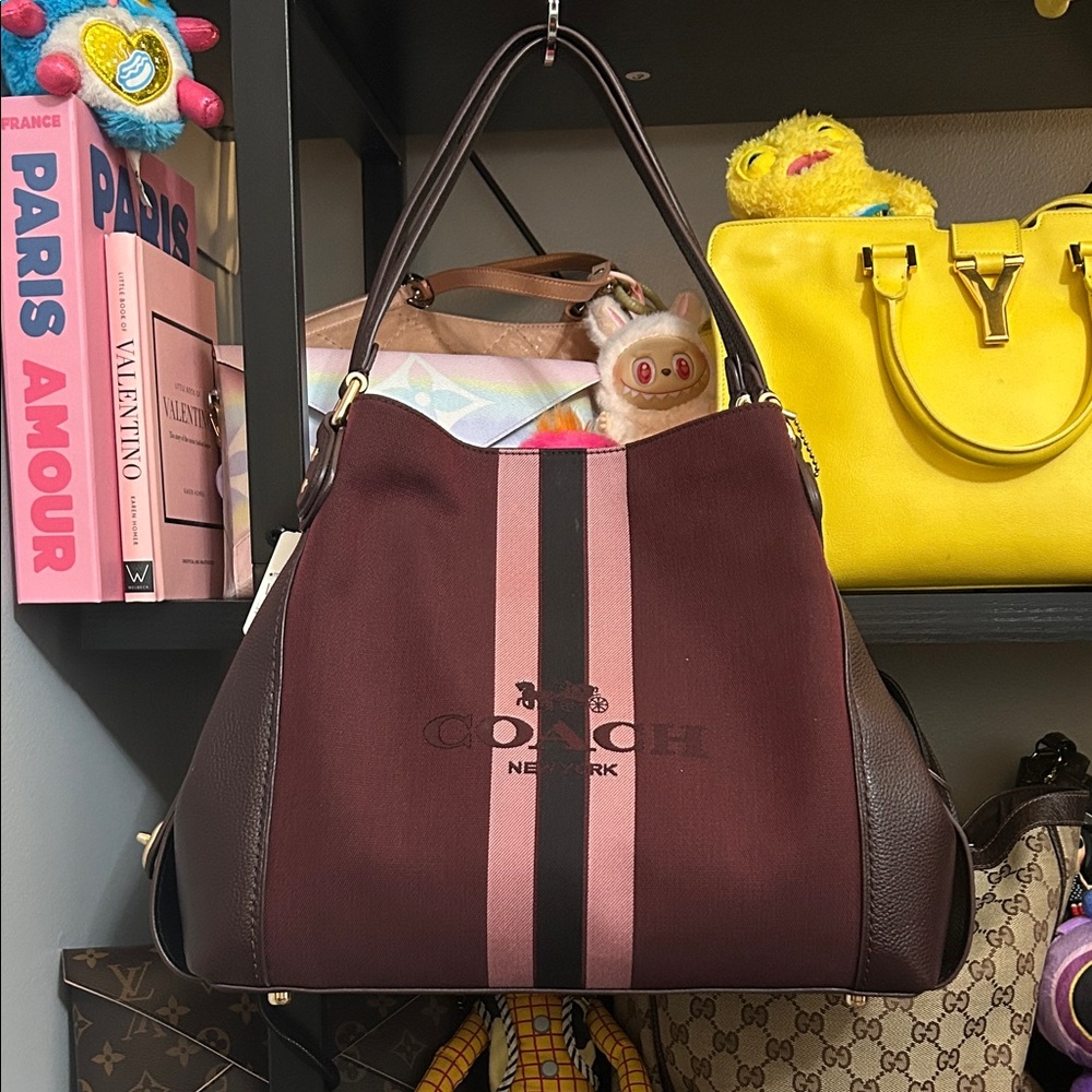Coach Maroon and Pink Stripe Shoulder Bag